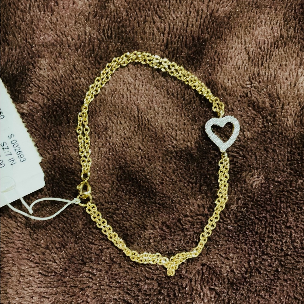 NWT Gold Plated 7” bracelet, rhinestone paved heart pendant, $45 retail